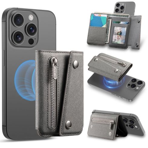 Magnetic PU Leather Wallet with Zipper & Stand for iPhone 17/18 Series – Large Storage