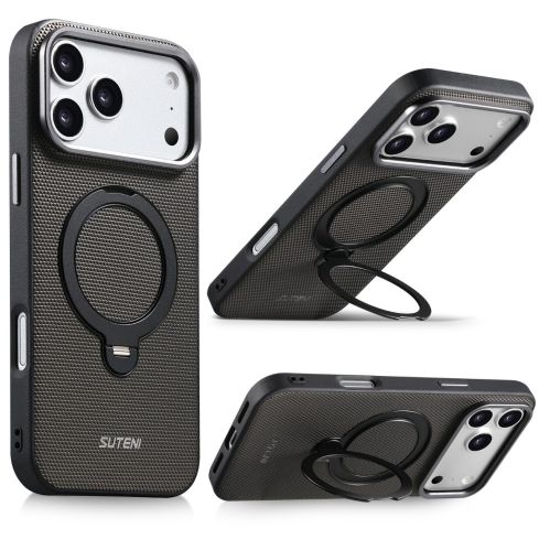 iPhone 18 Pro Magnetic Case with 360° Rotating Stand – PU Leather, Metal Lens Frame