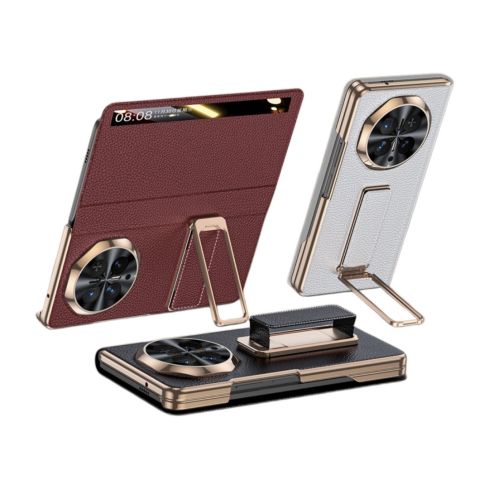 HONOR Magic V6 Leather Magnetic Case with Smart View Window – Dual-Axis Rotating Strap Stand, Shockproof Foldable Cover