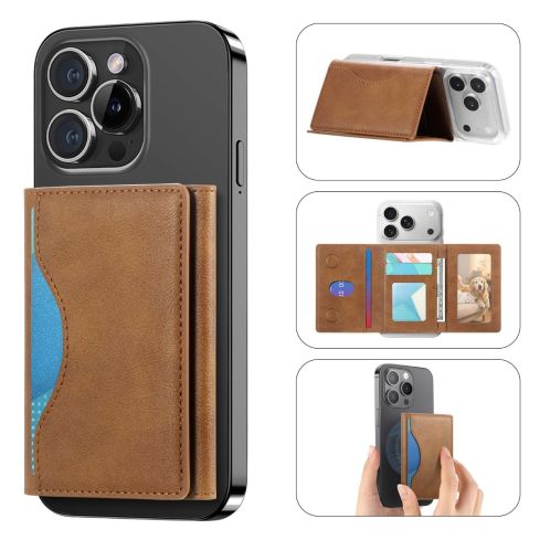 Tri-Fold Magnetic Wallet Stand for iPhone 18 | N52 Strong Magnet MagSafe Card Holder with PU Leather Design