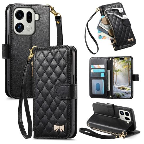 Oppo Find X9 Pro PU Leather Case with Zipper Pocket Wallet Phone Cover Stand 