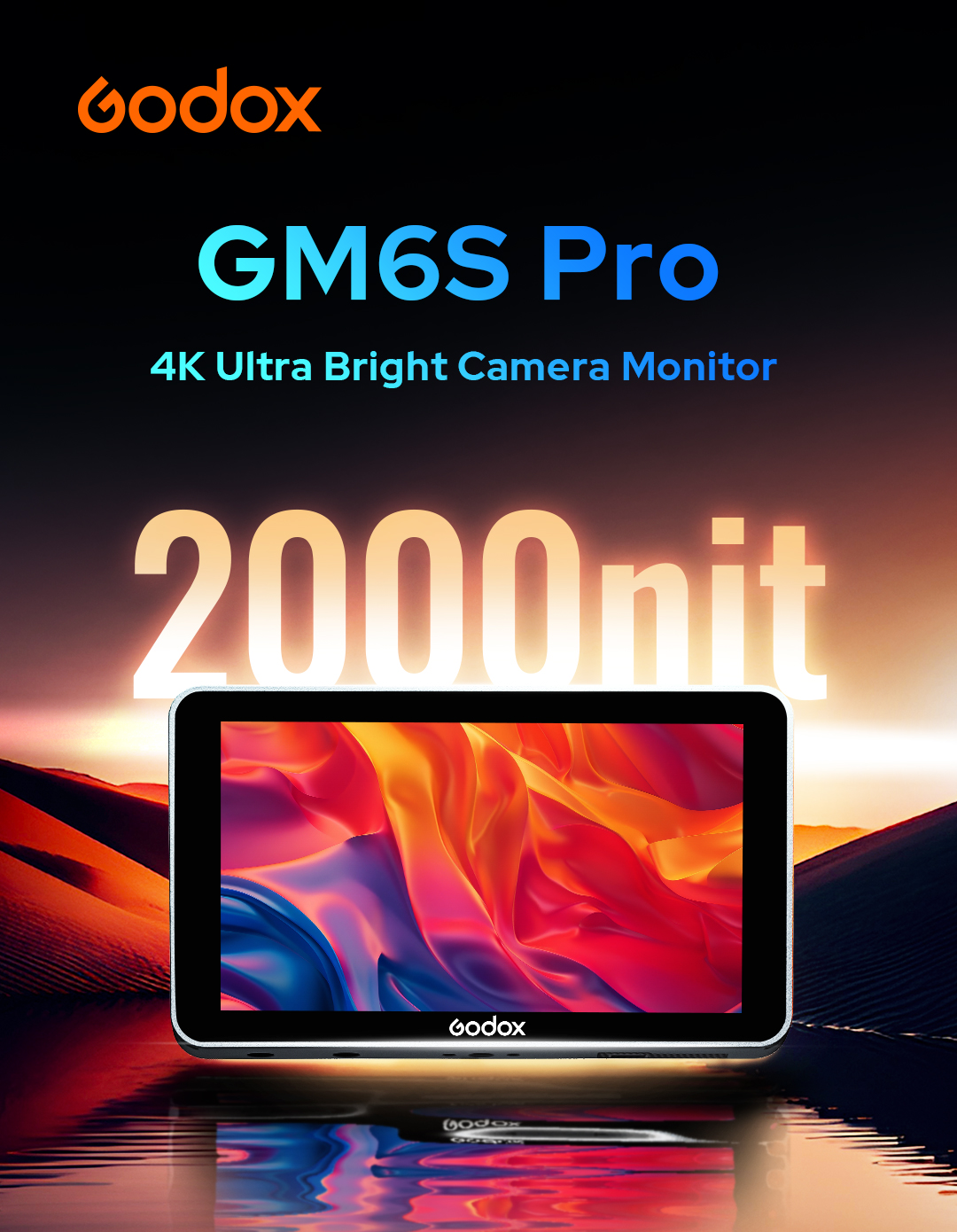 GODOX GM6S Pro 5.5 Inch 4K Ultra Bright Camera Monitor 2000 Nit Touchscreen HDMI LUT Monitor